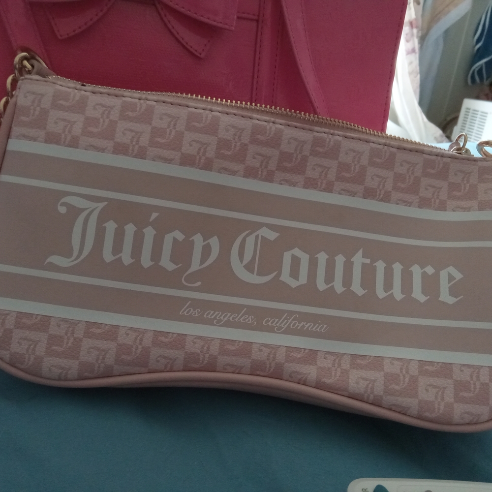 Juicy Couture Pink and Cream Clutch with Signature Logo